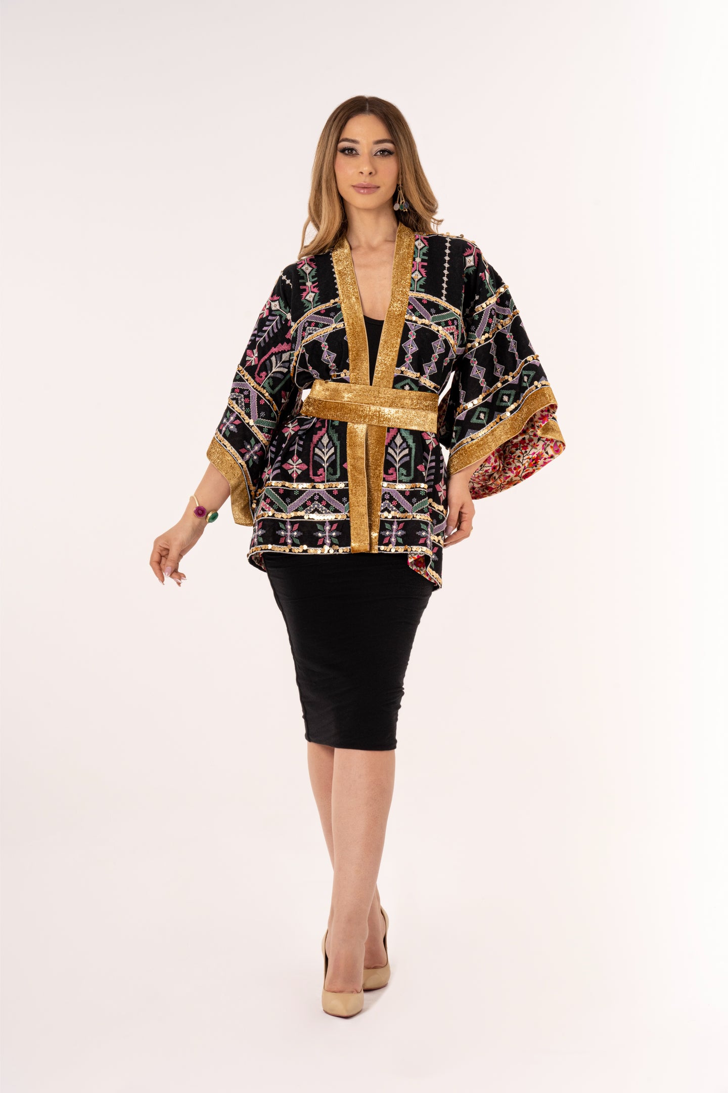 Dusti - Black Short Embroidered Linen Cardigan